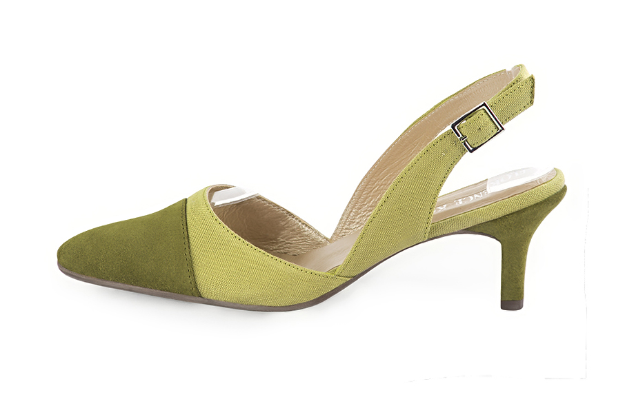 Pistachio green elegant slingback heels. Tapered toe. Medium slim heel. - Florence KOOIJMAN